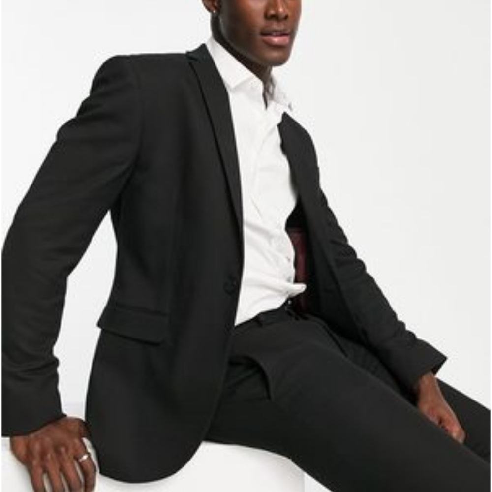Topman 3 Button Black Blazer